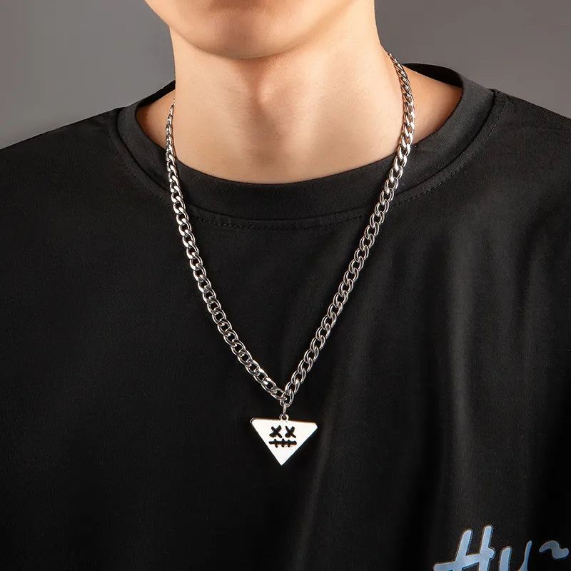 Casual Hip-Hop Punk Triangle Titanium Steel Hollow Out Men'S Pendant Necklace