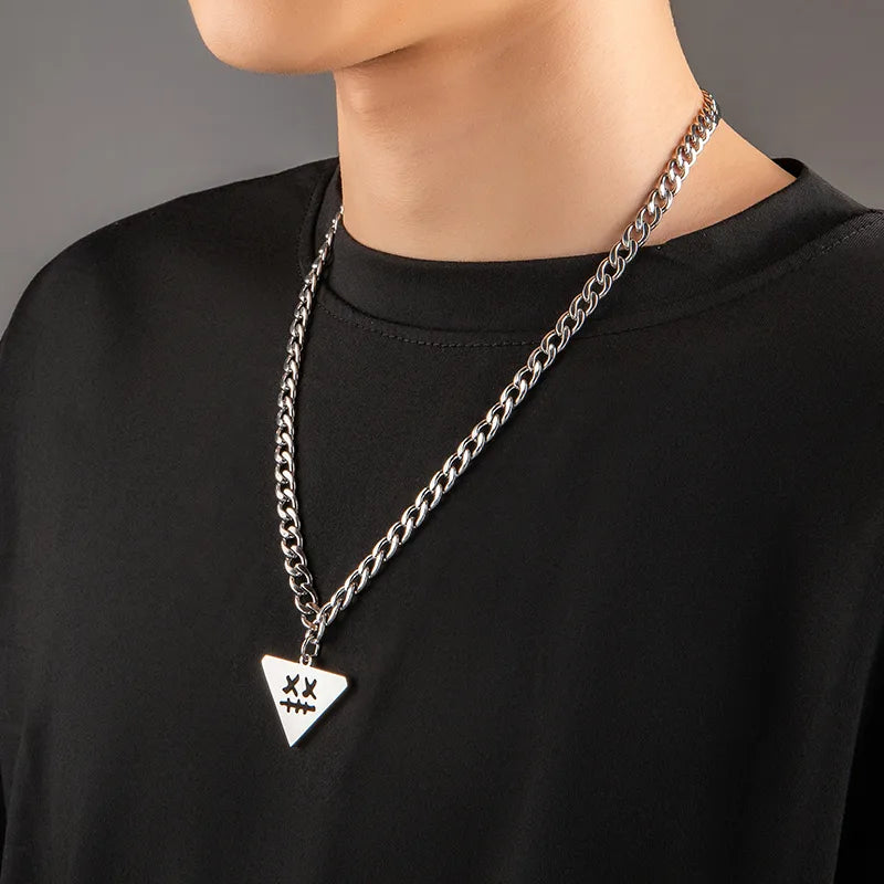 Casual Hip-Hop Punk Triangle Titanium Steel Hollow Out Men'S Pendant Necklace