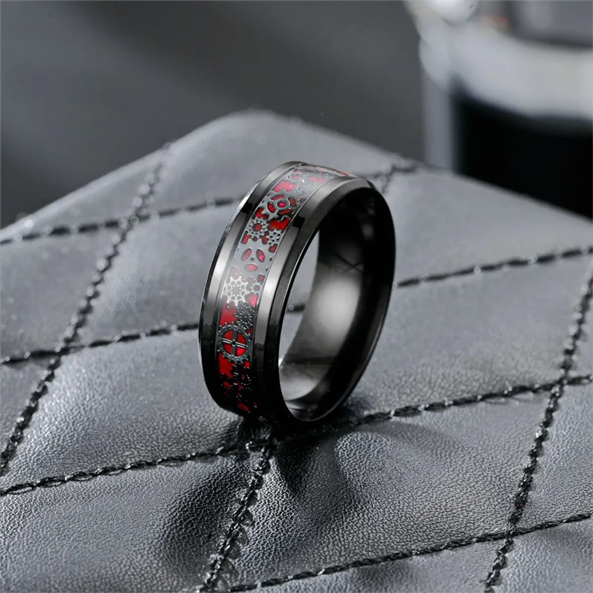 Casual Hip-Hop Retro Gear Stainless Steel Enamel Men'S Rings