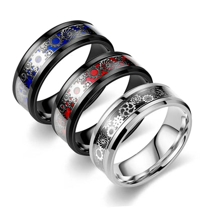 Casual Hip-Hop Retro Gear Stainless Steel Enamel Men'S Rings