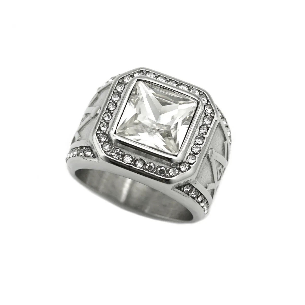 Casual Hip-Hop Retro Square Stainless Steel Plating Inlay Artificial Gemstones Rings