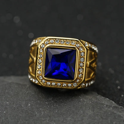 Casual Hip-Hop Retro Square Stainless Steel Plating Inlay Artificial Gemstones Rings