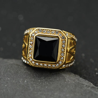 Casual Hip-Hop Retro Square Stainless Steel Plating Inlay Artificial Gemstones Rings