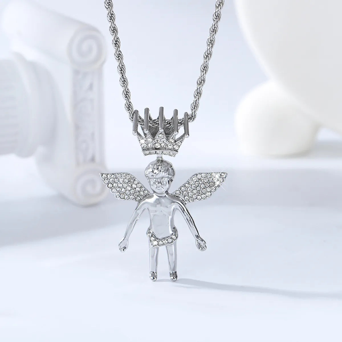 Casual Hip-Hop Rock Angel Heart Shape Wings 201 Stainless Steel Alloy Wholesale Pendant Necklace