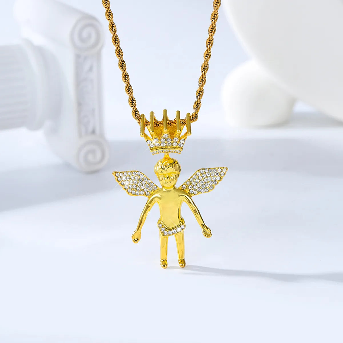 Casual Hip-Hop Rock Angel Heart Shape Wings 201 Stainless Steel Alloy Wholesale Pendant Necklace