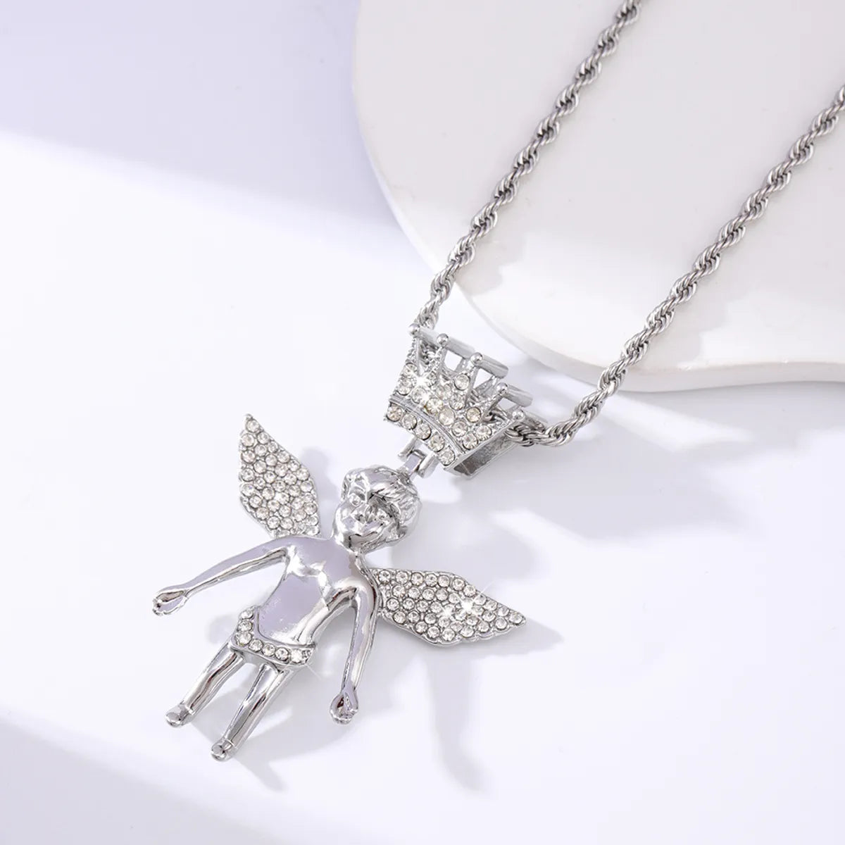 Casual Hip-Hop Rock Angel Heart Shape Wings 201 Stainless Steel Alloy Wholesale Pendant Necklace