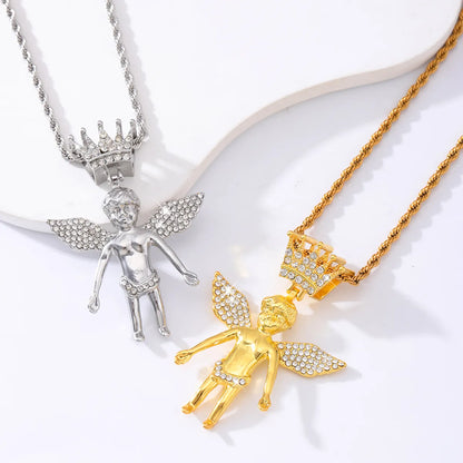 Casual Hip-Hop Rock Angel Heart Shape Wings 201 Stainless Steel Alloy Wholesale Pendant Necklace