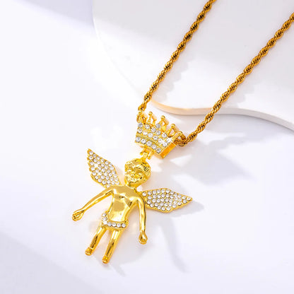 Casual Hip-Hop Rock Angel Heart Shape Wings 201 Stainless Steel Alloy Wholesale Pendant Necklace