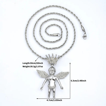 Casual Hip-Hop Rock Angel Heart Shape Wings 201 Stainless Steel Alloy Wholesale Pendant Necklace