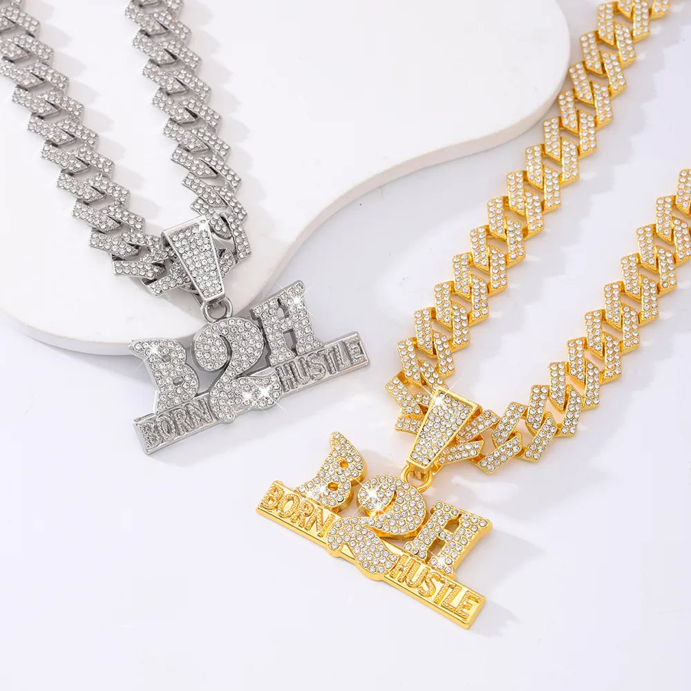 Casual Hip-Hop Rock Letter Number 201 Stainless Steel Alloy Inlay Rhinestones Unisex Pendant Necklace