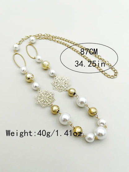 Casual Hip-hop Rock Snowflake Stainless Steel Pearl Plating Hollow Out Gold Plated Long Necklace