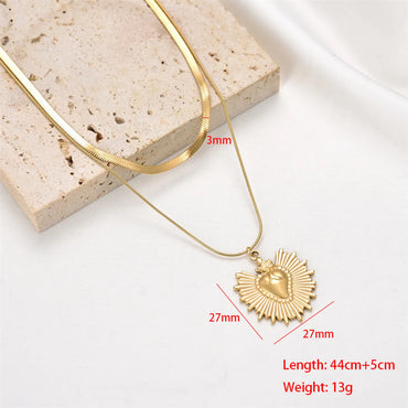 Casual Hip-hop Sector Oval Stainless Steel Plating Inlay Turquoise Gold Plated Double Layer Necklaces