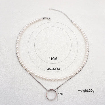 Casual Hip-hop Simple Style Circle Titanium Steel Pearl Double Layer Necklaces