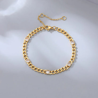 Wholesale Casual Hip-hop Solid Color Stainless Steel Plating Inlay Gold Plated Zircon Bracelets Necklace