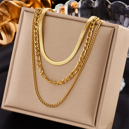 Casual Hip-hop Solid Color Titanium Steel Plating 18k Gold Plated Layered Necklaces