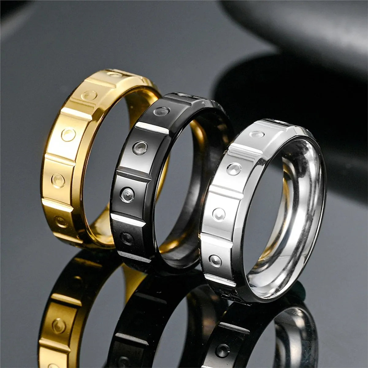 Casual Hip-hop Solid Color Titanium Steel Plating 18k Gold Plated Men's Rings