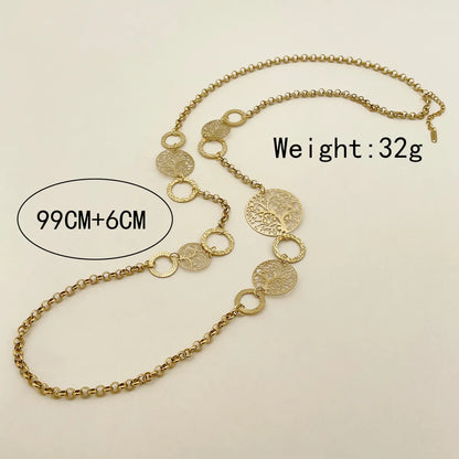 Casual Hip-hop Streetwear Tree Stainless Steel Plating Hollow Out Gold Plated Long Necklace