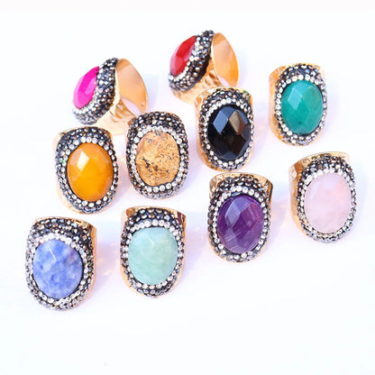 Casual Irregular Agate Brass Natural Stone Wholesale Open Ring