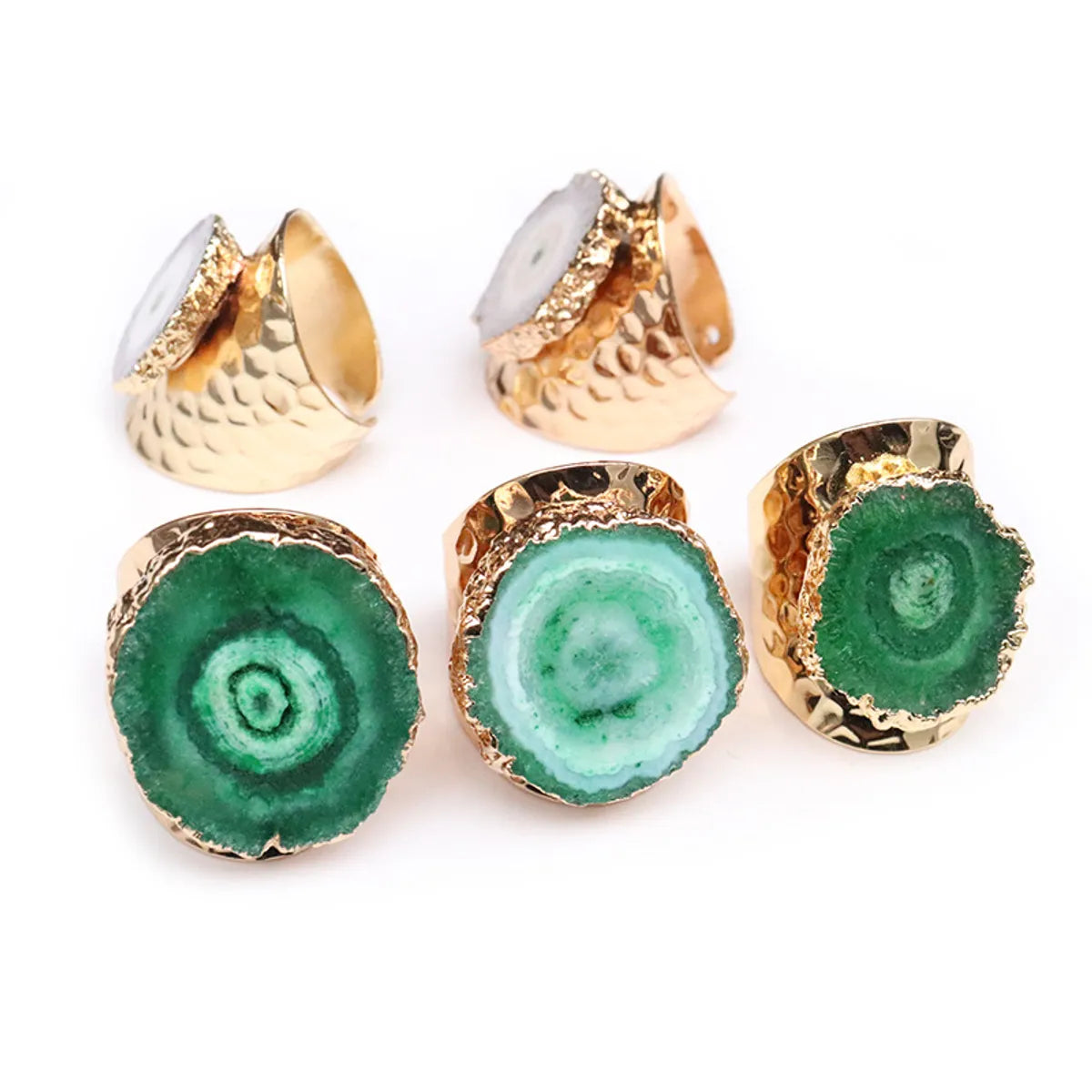 Casual Irregular Agate Brass Natural Stone Wholesale Open Ring