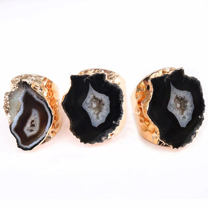 Casual Irregular Crystal Agate Gold Plated Crystal Wholesale Open Ring