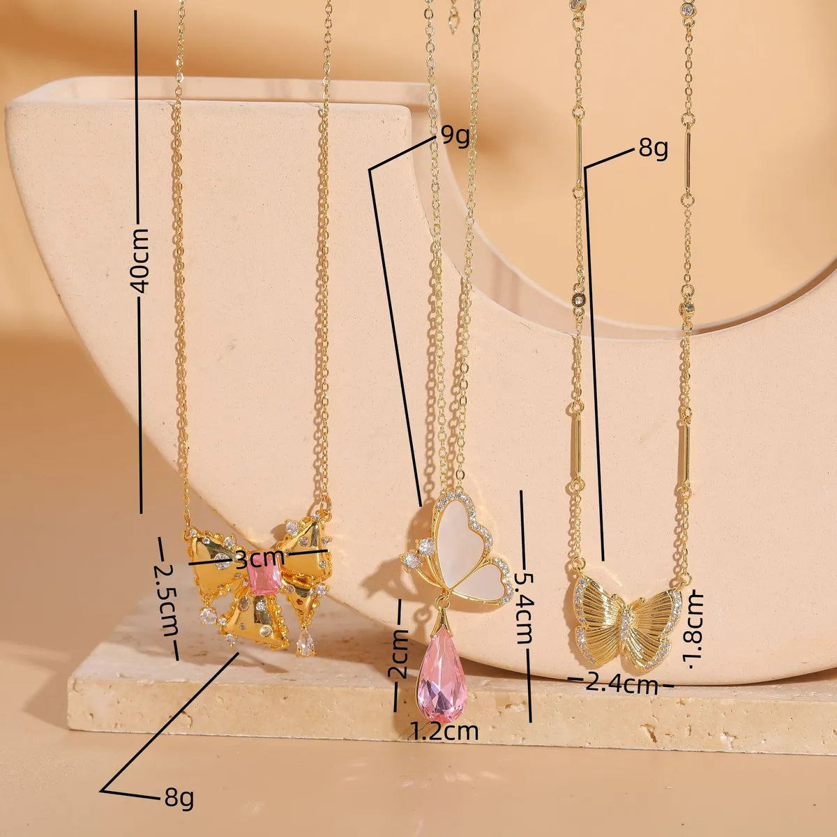 Casual Lady Butterfly Bow Knot Stainless Steel Copper 14k Gold Plated Shell Zircon Pendant Necklace In Bulk