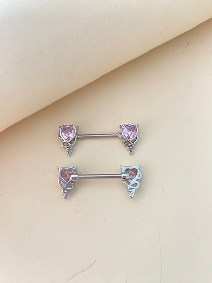 Casual Lady Heart Shape Stainless Steel Alloy Inlay Zircon Nipple Ring