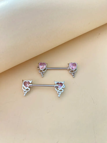 Casual Lady Heart Shape Stainless Steel Alloy Inlay Zircon Nipple Ring