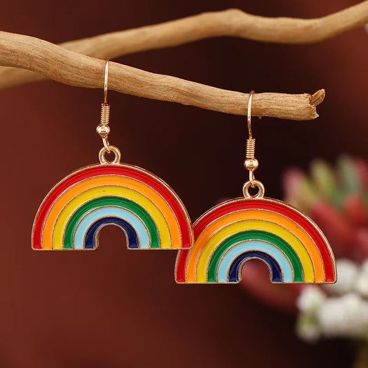 Casual Lady Rainbow Alloy Enamel Plating 14k Gold Plated Women'S Drop Earrings