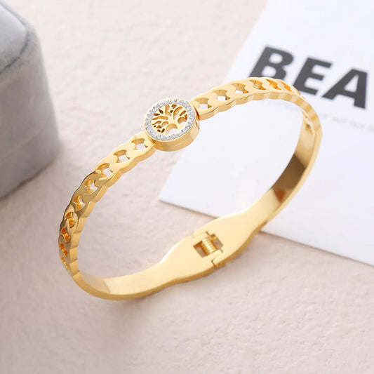 Casual Lady Streetwear Tree Stainless Steel Plating Inlay Zircon Bangle