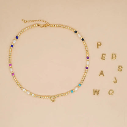 Casual Letter Freshwater Pearl Metal Beaded Women's Necklace