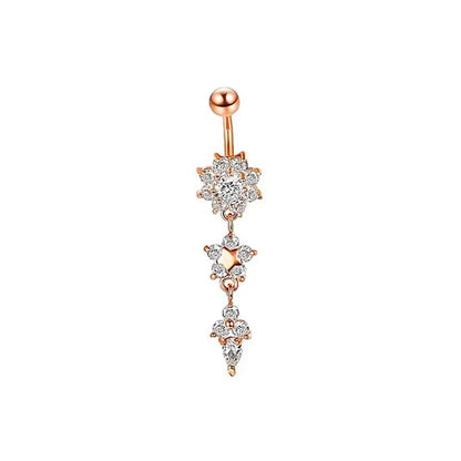 Casual Letter Fruit Snowflake Stainless Steel Copper Rose Gold Plated Rhinestones Zircon Belly Ring In Bulk