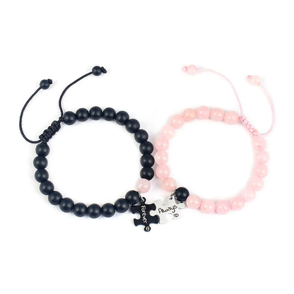 Casual Letter Jigsaw Stainless Steel Natural Stone Beaded Handmade Couple Bracelets