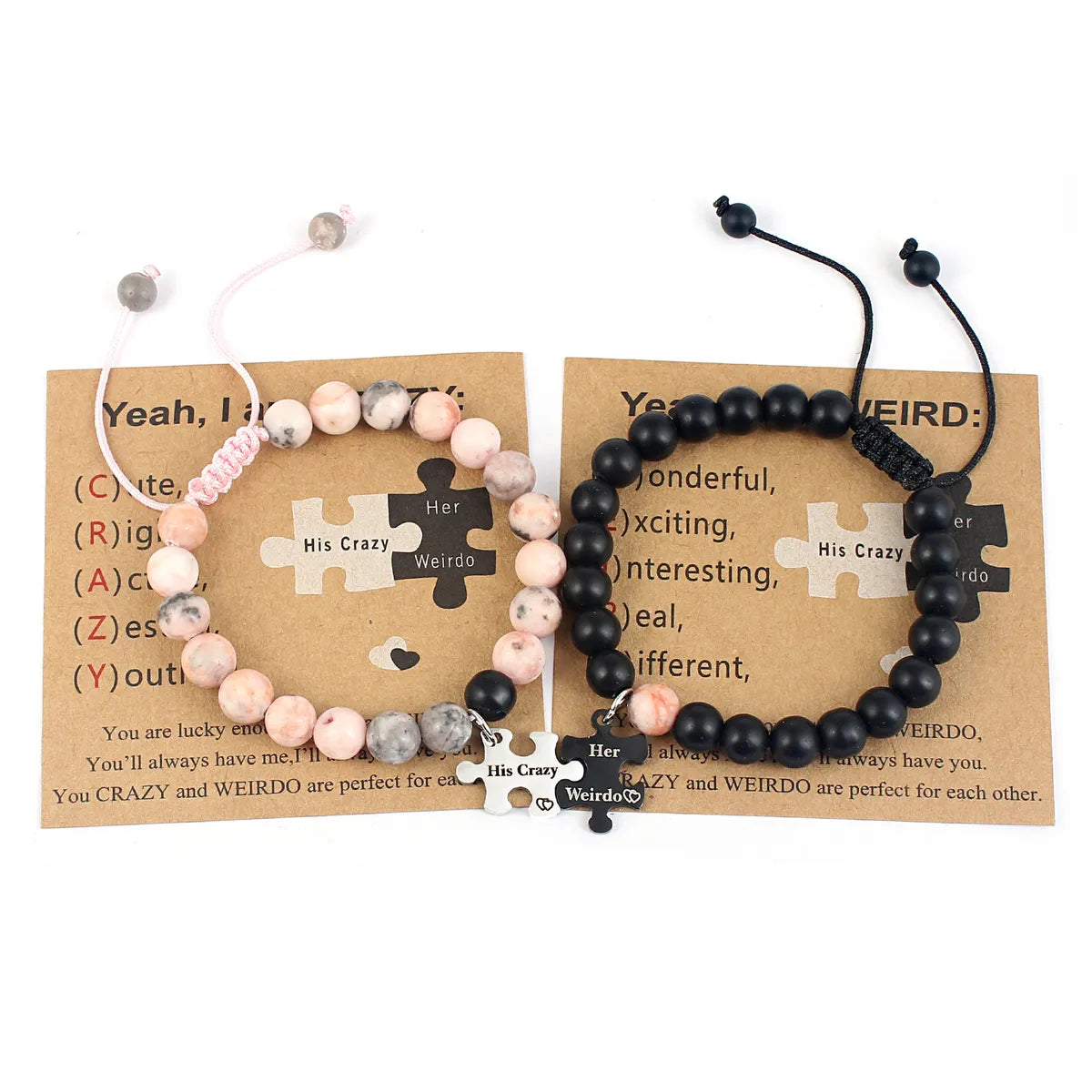 Casual Letter Jigsaw Stainless Steel Natural Stone Beaded Handmade Couple Bracelets