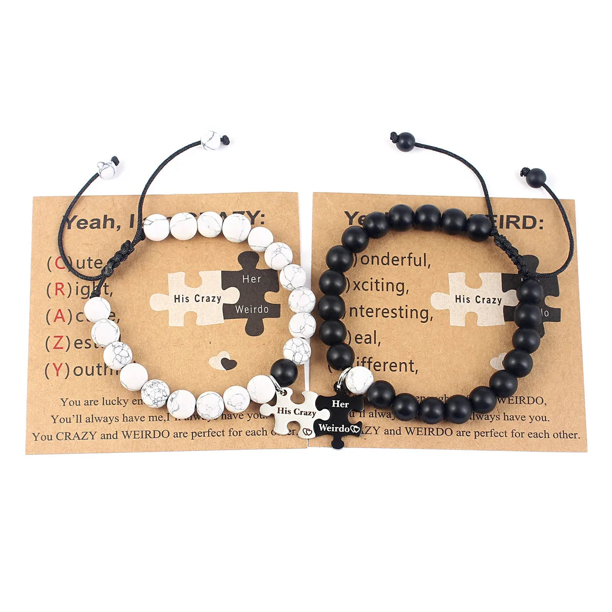 Casual Letter Jigsaw Stainless Steel Natural Stone Beaded Handmade Couple Bracelets