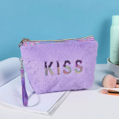 Casual Letter Plush Storage Bag Makeup Bags