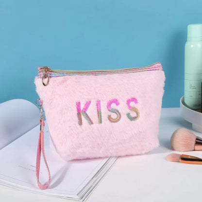 Casual Letter Plush Storage Bag Makeup Bags