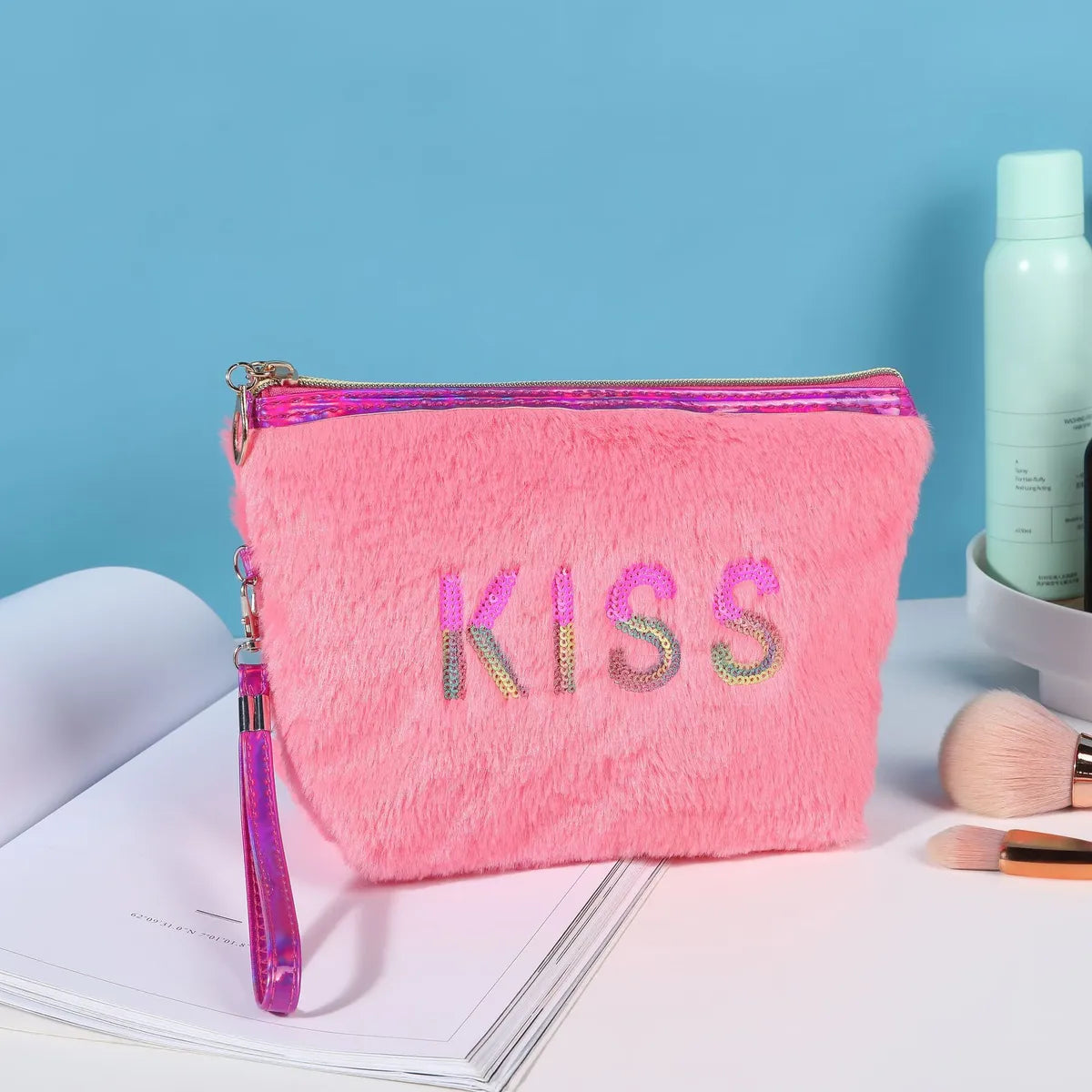 Casual Letter Plush Storage Bag Makeup Bags