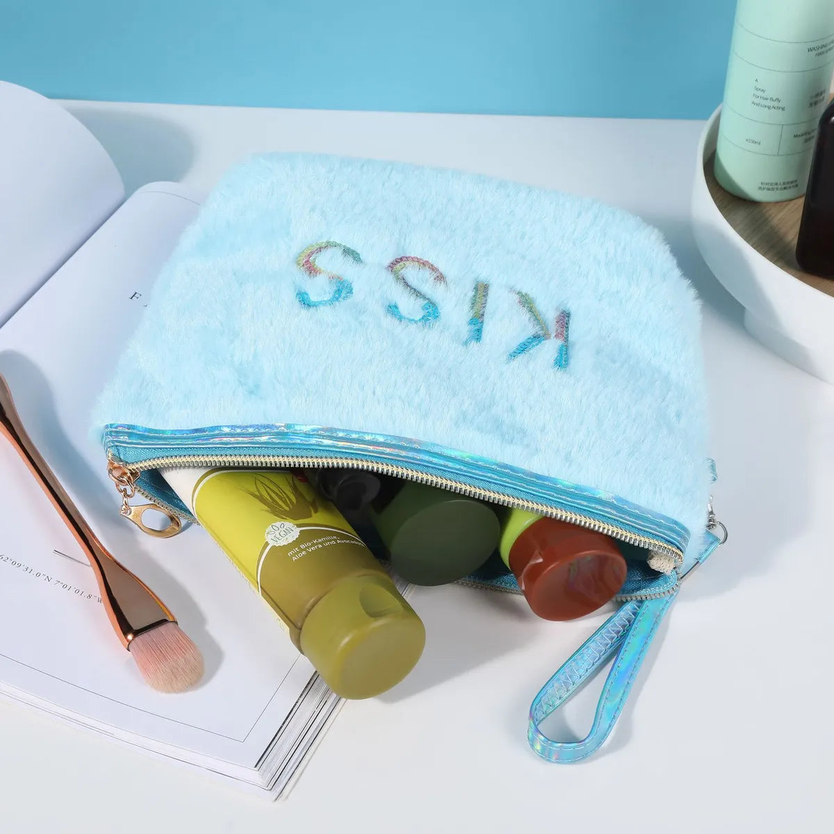 Casual Letter Plush Storage Bag Makeup Bags