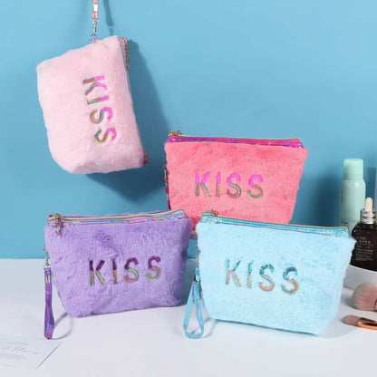 Casual Letter Plush Storage Bag Makeup Bags