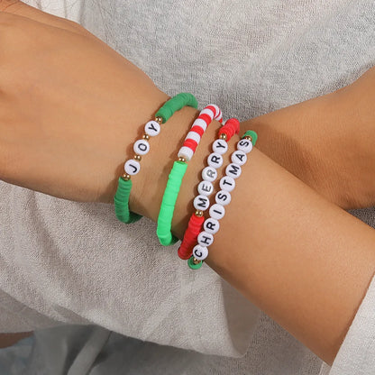 Casual Letter Soft Clay Beaded Christmas Women's Bracelets