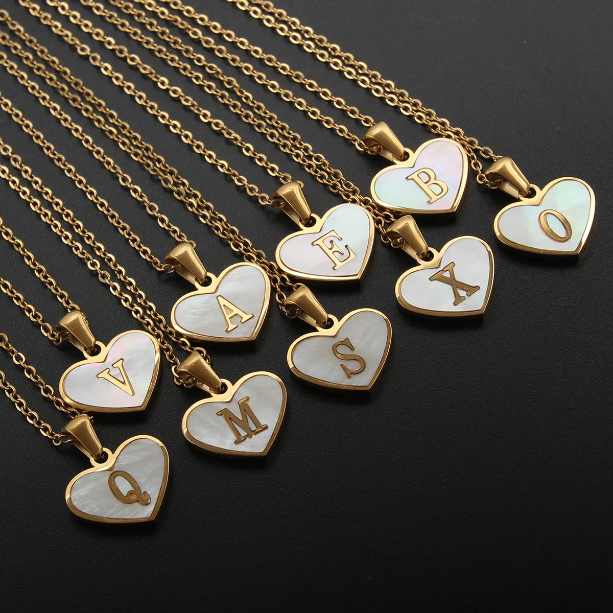 Casual Letter Stainless Steel Plating Inlay Shell Gold Plated Pendant Necklace