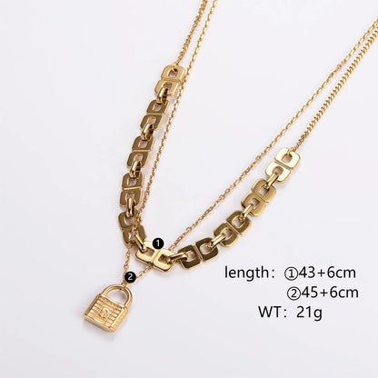 Casual Lock Stainless Steel 18k Gold Plated Layered Necklaces