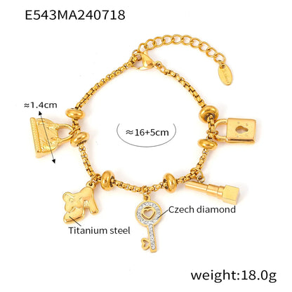 Casual Luxurious Modern Style Key Lock Titanium Steel 18K Gold Plated Bracelets In Bulk