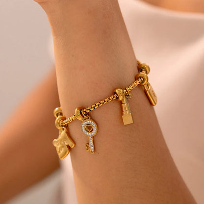 Casual Luxurious Modern Style Key Lock Titanium Steel 18K Gold Plated Bracelets In Bulk