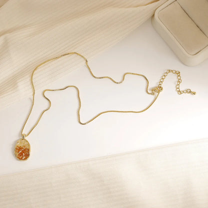 Casual Luxurious Oval Glass 18K Gold Plated Women's Pendant Necklace