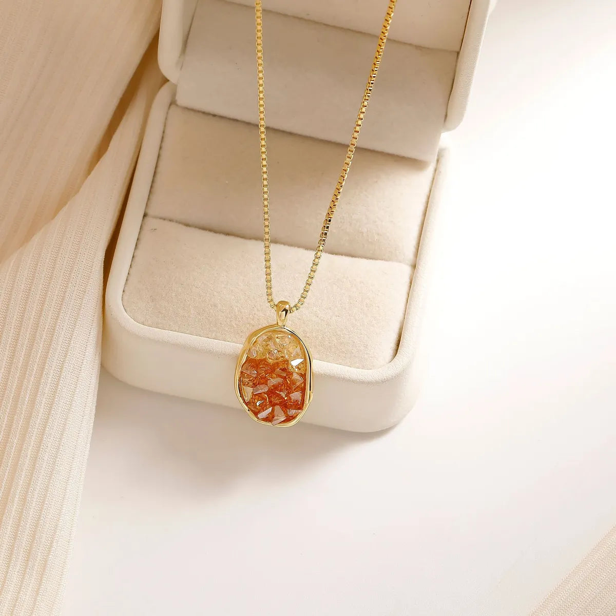 Casual Luxurious Oval Glass 18K Gold Plated Women's Pendant Necklace