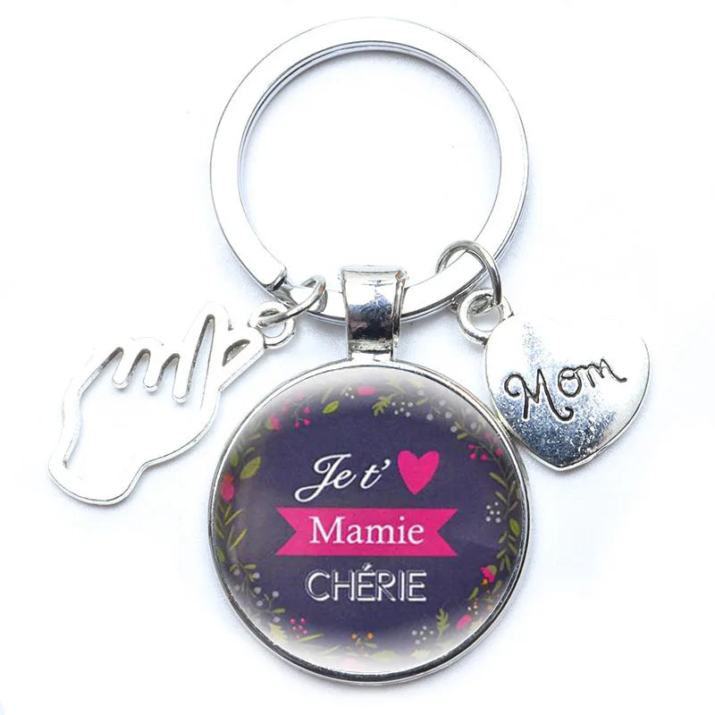 Casual MAMA Classic Style Letter Gesture Petal Zinc Alloy Printing Chain Inlay Glass Mother'S Day Keychain