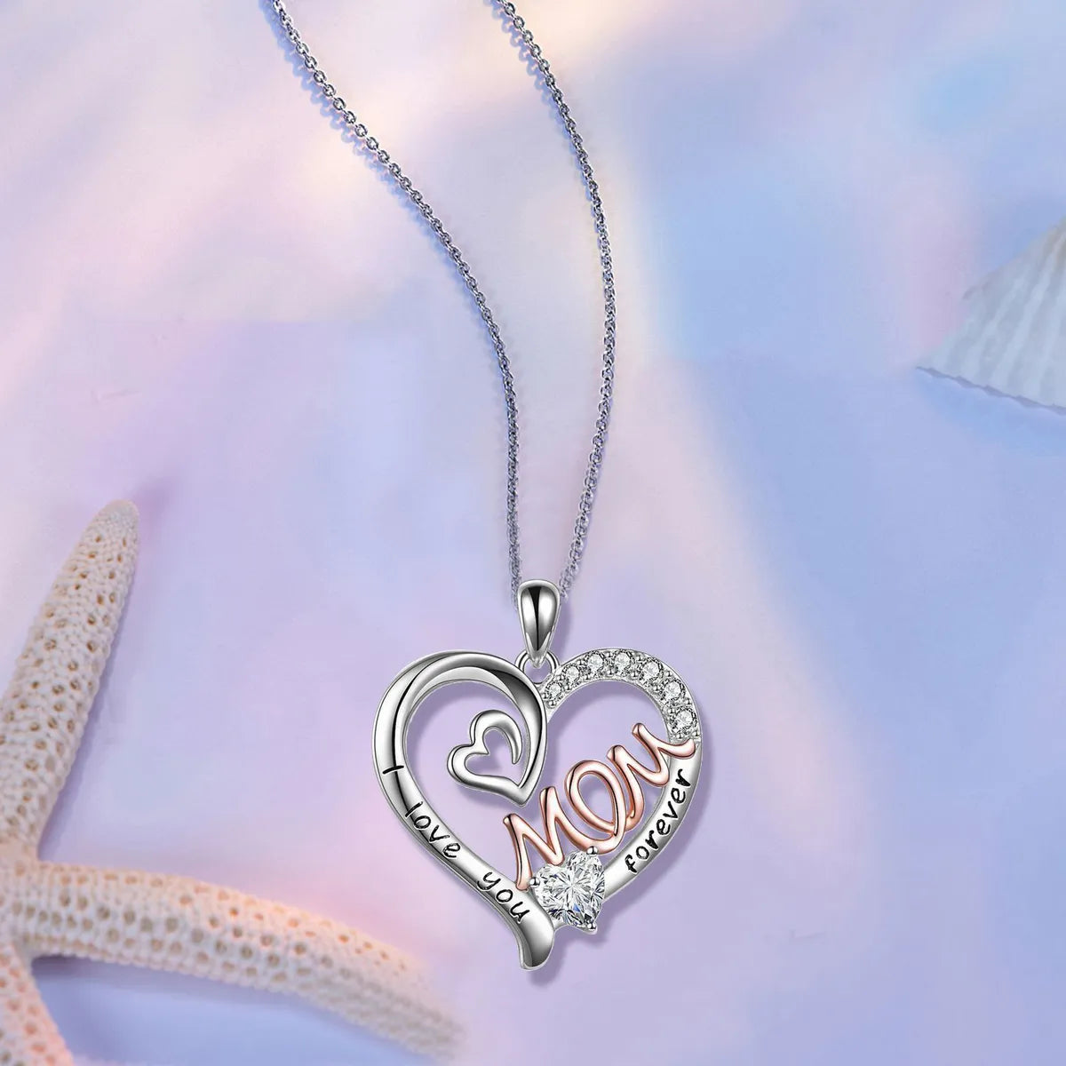 Casual MAMA Simple Style Letter Heart Shape Alloy Hollow Out Inlay Rhinestones Mother'S Day Women'S Pendant Necklace