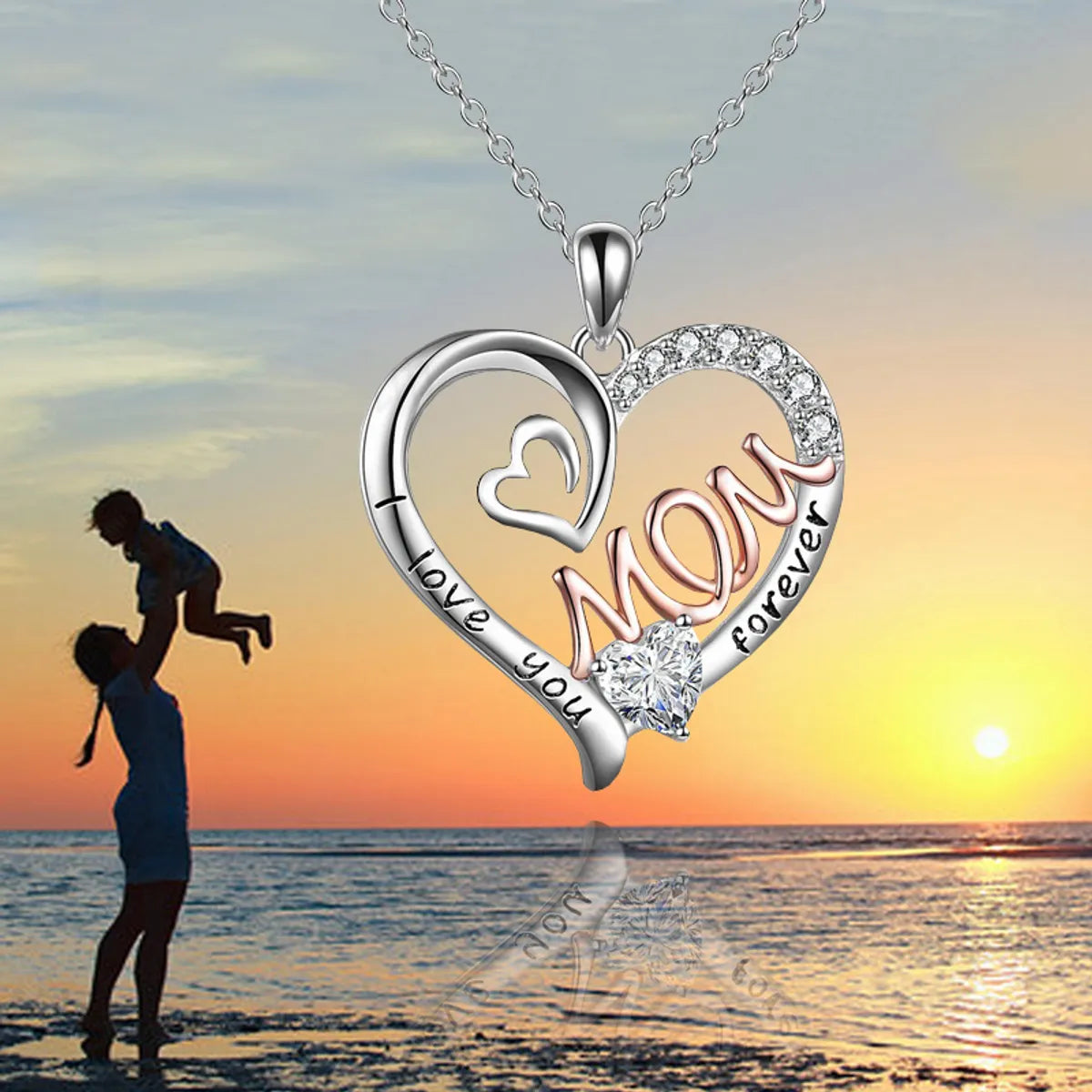 Casual MAMA Simple Style Letter Heart Shape Alloy Hollow Out Inlay Rhinestones Mother'S Day Women'S Pendant Necklace