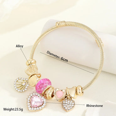 Casual Modern Style Classic Style Bear Owl Key Gold Plated Rhinestones Glass 304 Stainless Steel Alloy Wholesale Bangle